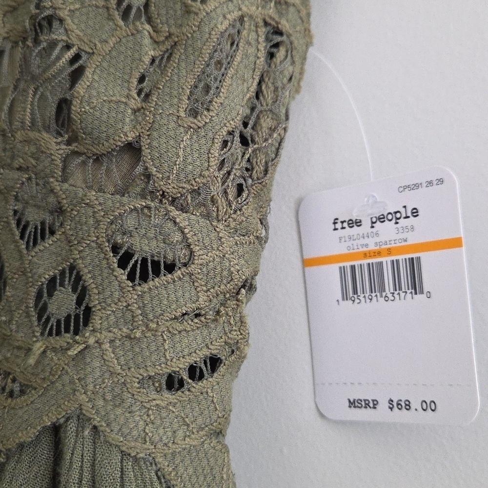 Free People Adella Cami Olive Green Lace Ruffle Top - Picture 9 of 12